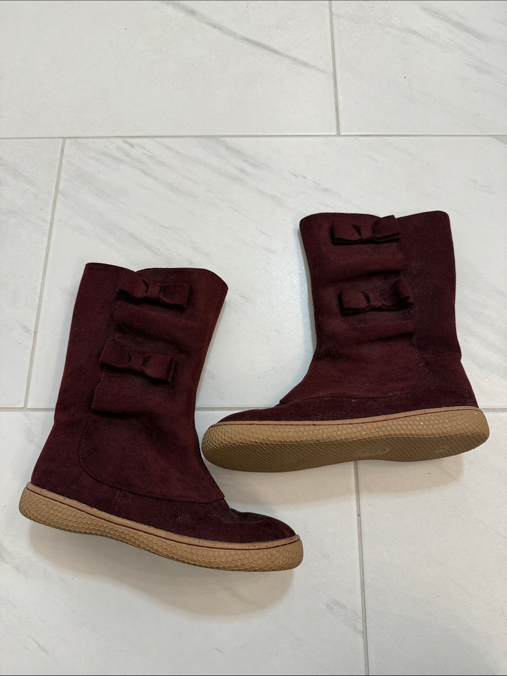 Livie & Luca Girls Burgundy Suede Bow Boots